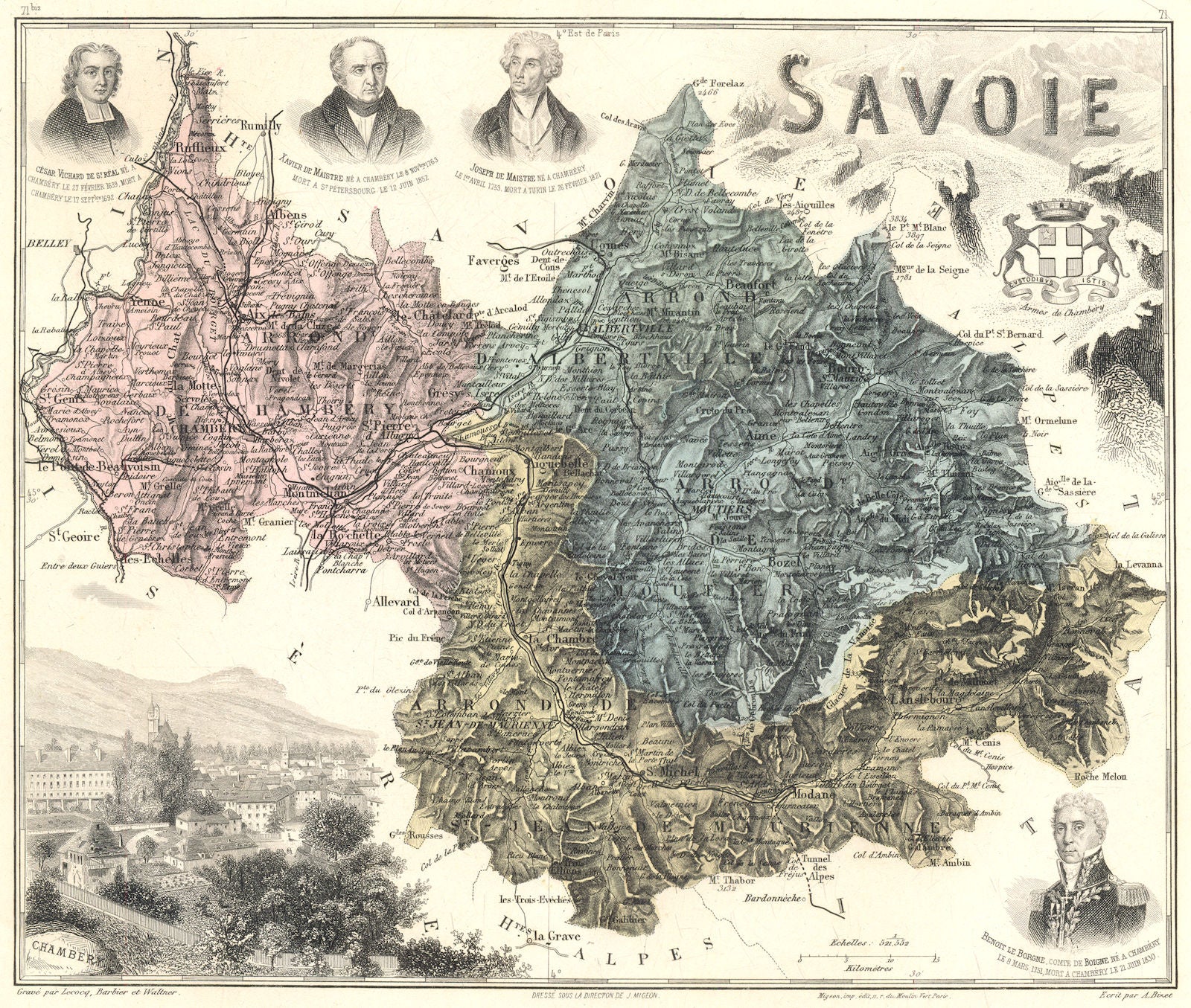 SAVOIE. Savoie département.  Chambéry vignette. Vuillemin 1903 old antique map